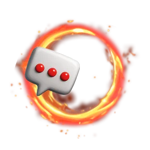 Feuerring mit Sprechblase als Symbol für Support-Fragen
